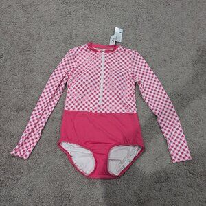 DRAPER JAMES x Lands End One Piece SWIMSUIT Size: 10 Pink Gingham NWT